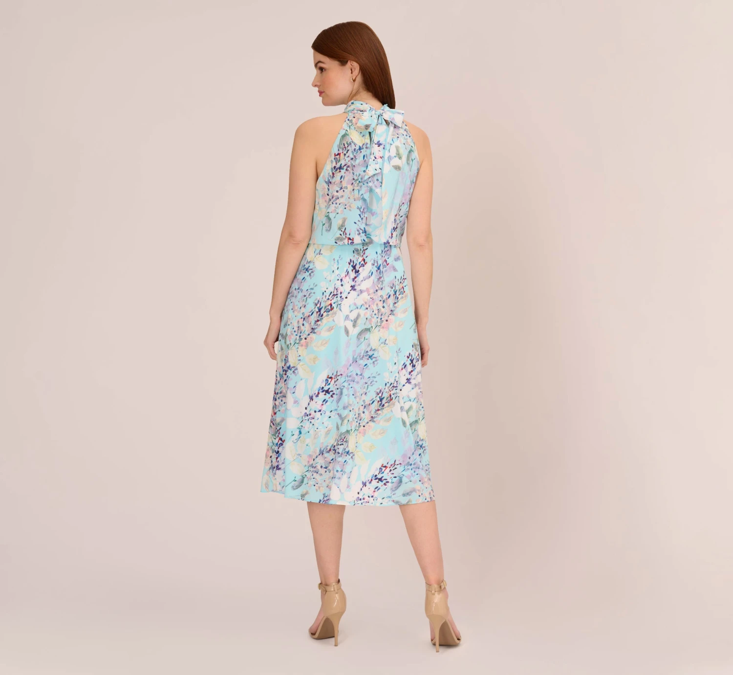 Adrianna Papell Floral Mock Neck Midi Dress In Light Blue Multi 4 Adrianna Papell Floral Mock Neck Midi Dress In Light Blue Multi - Image 4