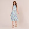 Adrianna Papell Floral Mock Neck Midi Dress In Light Blue Multi