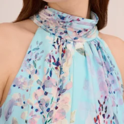 Adrianna Papell Floral Mock Neck Midi Dress In Light Blue Multi 9 Adrianna Papell Floral Mock Neck Midi Dress In Light Blue Multi -Glam Mirth Sales AP1D104505 AB481 Regular Detail