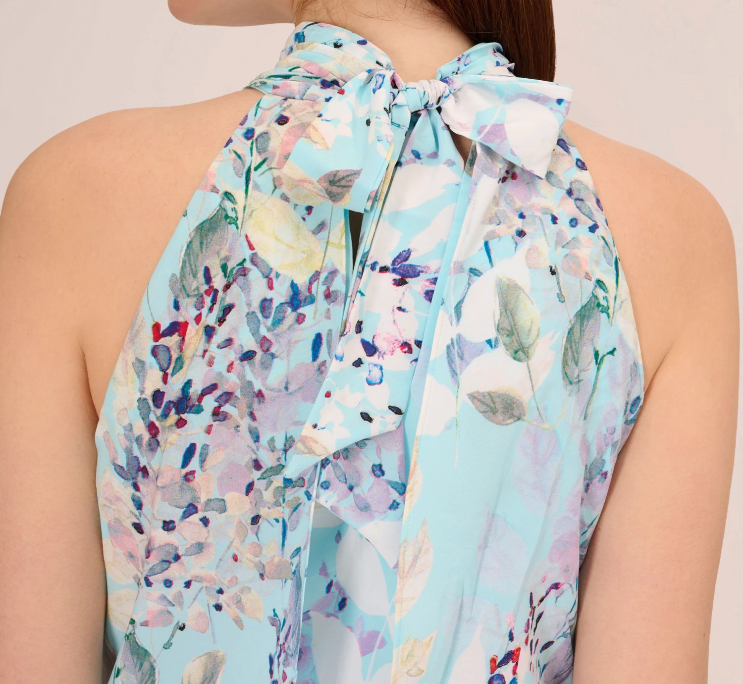 Adrianna Papell Floral Mock Neck Midi Dress In Light Blue Multi 5 Adrianna Papell Floral Mock Neck Midi Dress In Light Blue Multi - Image 5