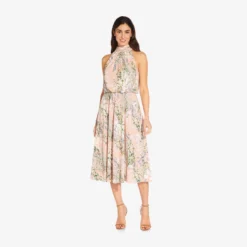 Adrianna Papell Floral Mock Neck Midi Dress In Blush Multi 9 Adrianna Papell Floral Mock Neck Midi Dress In Blush Multi -Glam Mirth Sales AP1D104505 AM970 Regular Side