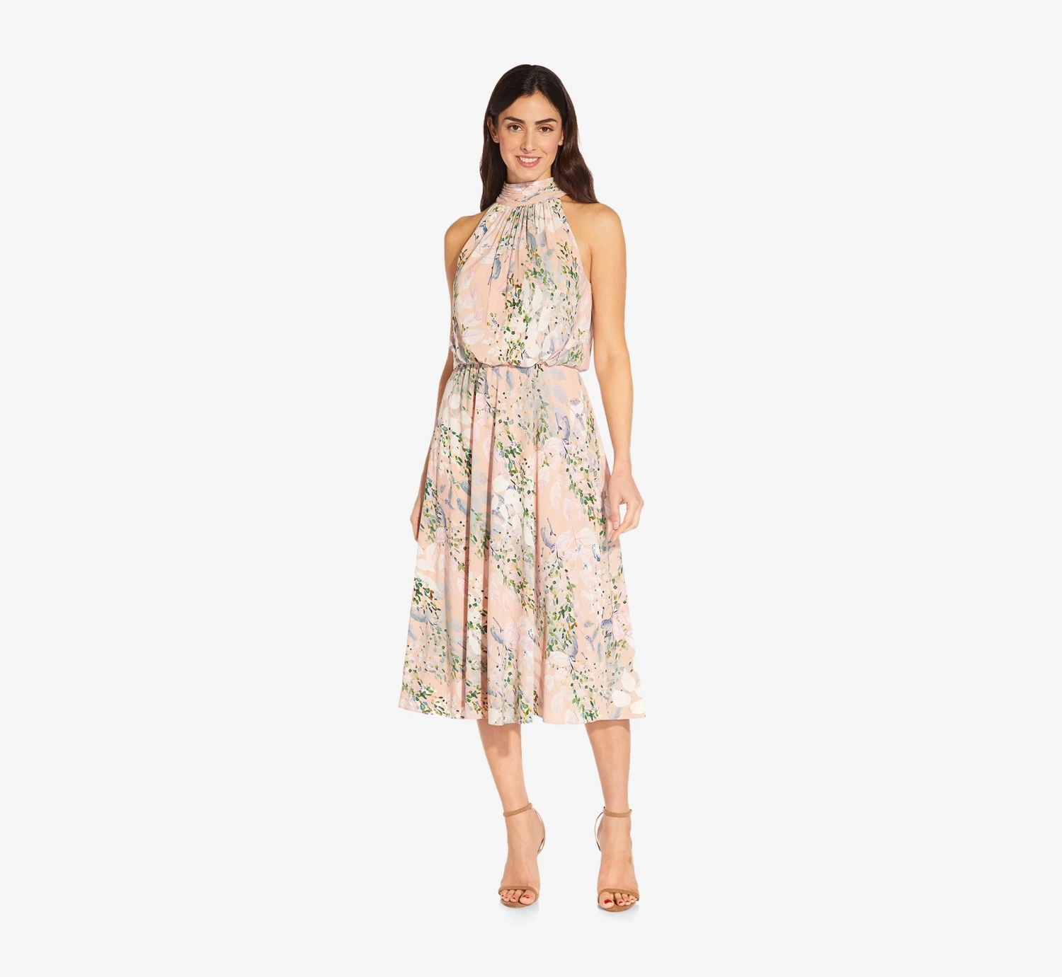 Adrianna Papell Floral Mock Neck Midi Dress In Blush Multi 4 Adrianna Papell Floral Mock Neck Midi Dress In Blush Multi - Image 4