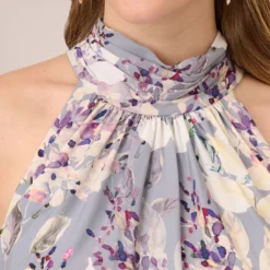 Adrianna Papell Floral Mock Neck Midi Dress In Dusty Blue Multi 9 Adrianna Papell Floral Mock Neck Midi Dress In Dusty Blue Multi -Glam Mirth Sales AP1D104505 CJ980 Regular Detail