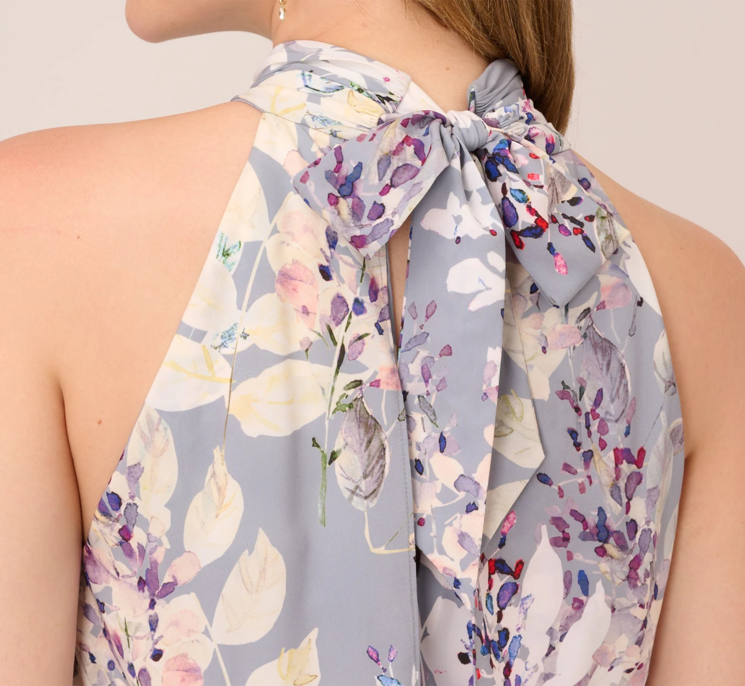 Adrianna Papell Floral Mock Neck Midi Dress In Dusty Blue Multi 5 Adrianna Papell Floral Mock Neck Midi Dress In Dusty Blue Multi - Image 5