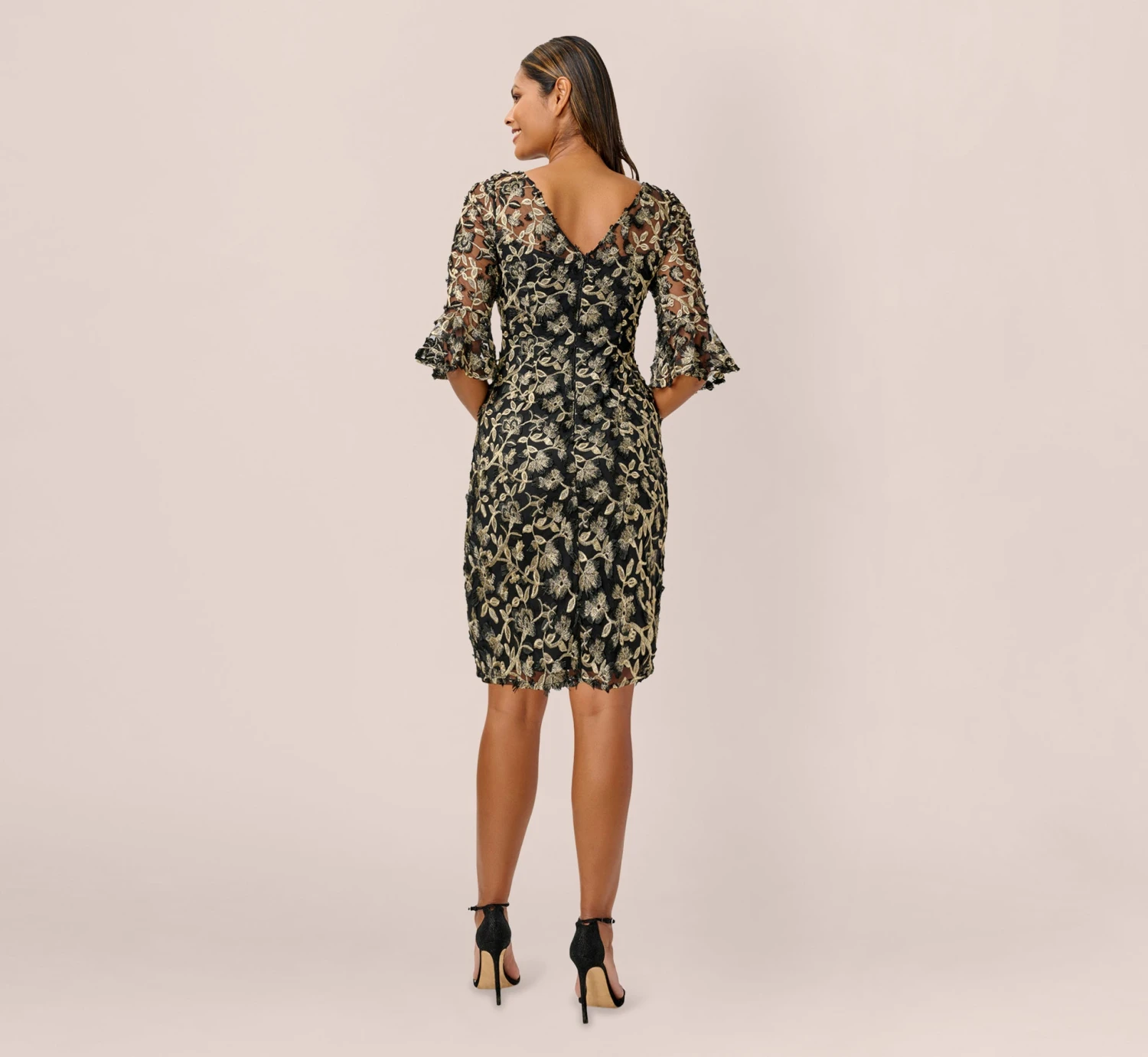 Adrianna Papell Metallic Embroidered Sheath Dress In Black Gold 2 Adrianna Papell Metallic Embroidered Sheath Dress In Black Gold - Image 2