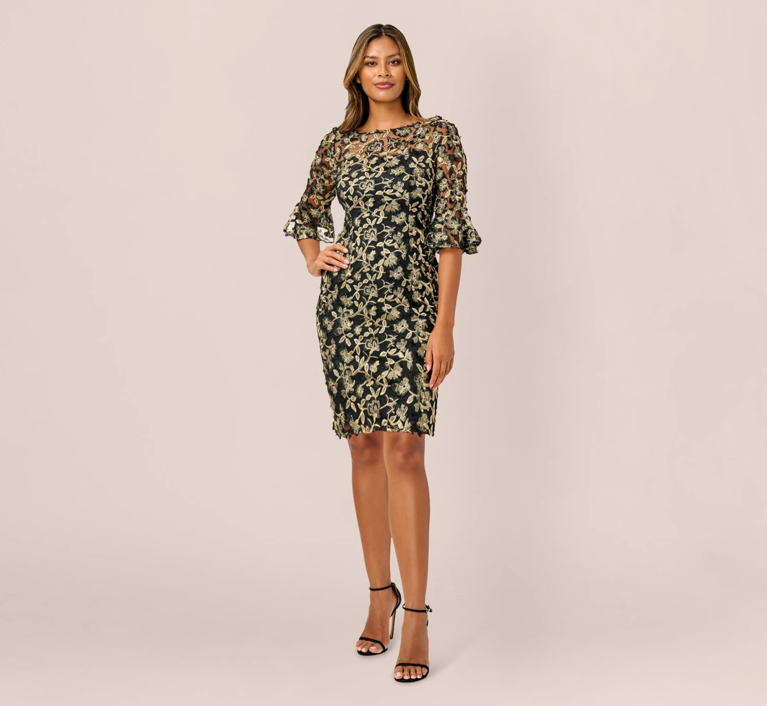 Adrianna Papell Metallic Embroidered Sheath Dress In Black Gold 5 Adrianna Papell Metallic Embroidered Sheath Dress In Black Gold - Image 5