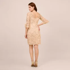 Adrianna Papell Metallic Embroidered Sheath Dress In Blush 10 Adrianna Papell Metallic Embroidered Sheath Dress In Blush -Glam Mirth Sales AP1D104511 AD684 Regular Back