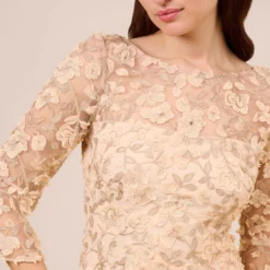 Adrianna Papell Metallic Embroidered Sheath Dress In Blush 9 Adrianna Papell Metallic Embroidered Sheath Dress In Blush -Glam Mirth Sales AP1D104511 AD684 Regular Detail