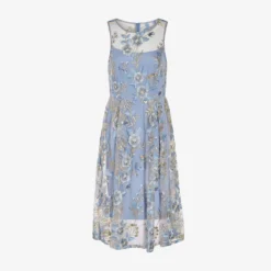 Adrianna Papell Floral Embroidered Flared Dress In Blue Multi -Glam Mirth Sales AP1D104513 AA461 Regular Flat
