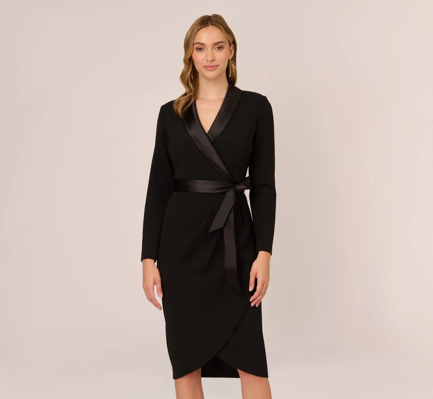 Adrianna Papell Knit Crepe Tuxedo Sheath Dress In Black 1 Adrianna Papell Knit Crepe Tuxedo Sheath Dress In Black