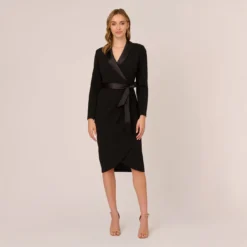 Adrianna Papell Knit Crepe Tuxedo Sheath Dress In Black 12 Adrianna Papell Knit Crepe Tuxedo Sheath Dress In Black -Glam Mirth Sales AP1D104560 AA002 Regular Front