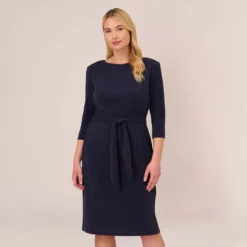 Adrianna Papell Plus Size Metallic Knit Dress In Light Navy