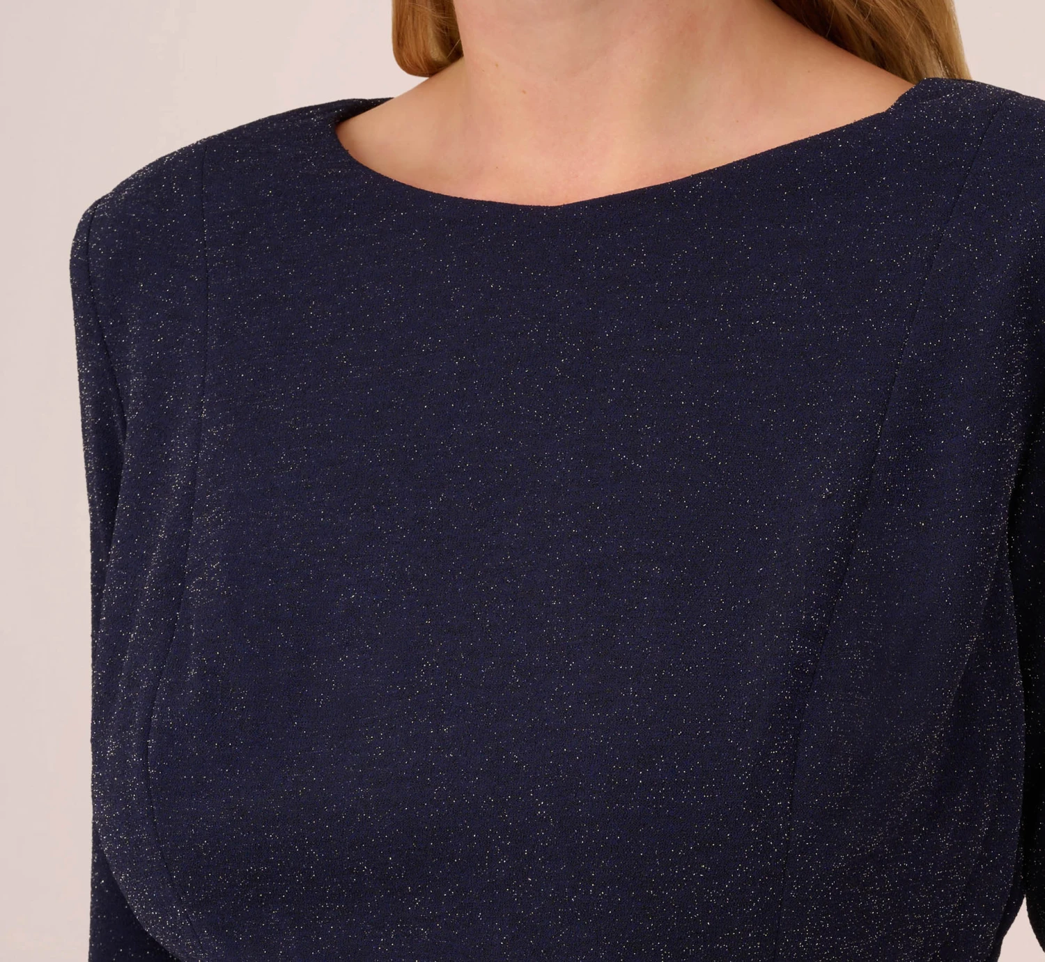 Adrianna Papell Plus Size Metallic Knit Dress In Light Navy 4 Adrianna Papell Plus Size Metallic Knit Dress In Light Navy - Image 4