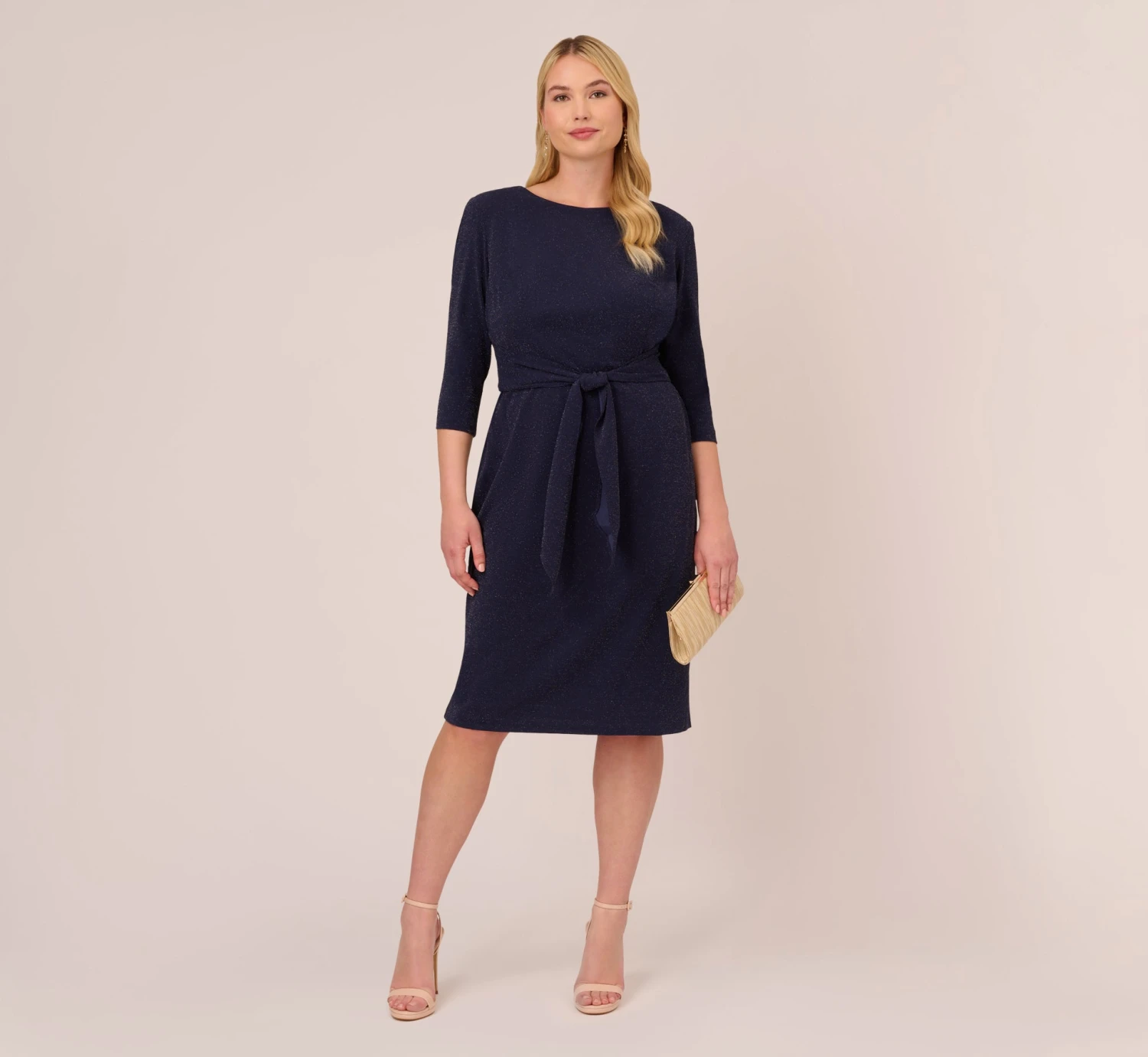 Adrianna Papell Plus Size Metallic Knit Dress In Light Navy 2 Adrianna Papell Plus Size Metallic Knit Dress In Light Navy - Image 2
