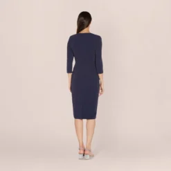 Adrianna Papell Metallic Knit Dress In Light Navy -Glam Mirth Sales AP1D104562 AT412 Regular Back