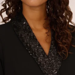 Adrianna Papell Sequin Collar Tuxedo Dress In Black 11 Adrianna Papell Sequin Collar Tuxedo Dress In Black -Glam Mirth Sales AP1D104563 AA002 Regular Lifestyle ddd4111a 32cb 403e 8187 0eeecc55b724