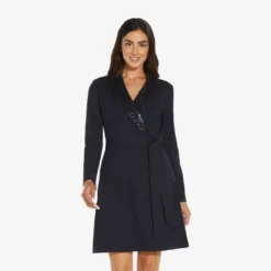 Adrianna Papell Sequin Collar Tuxedo Dress In Midnight