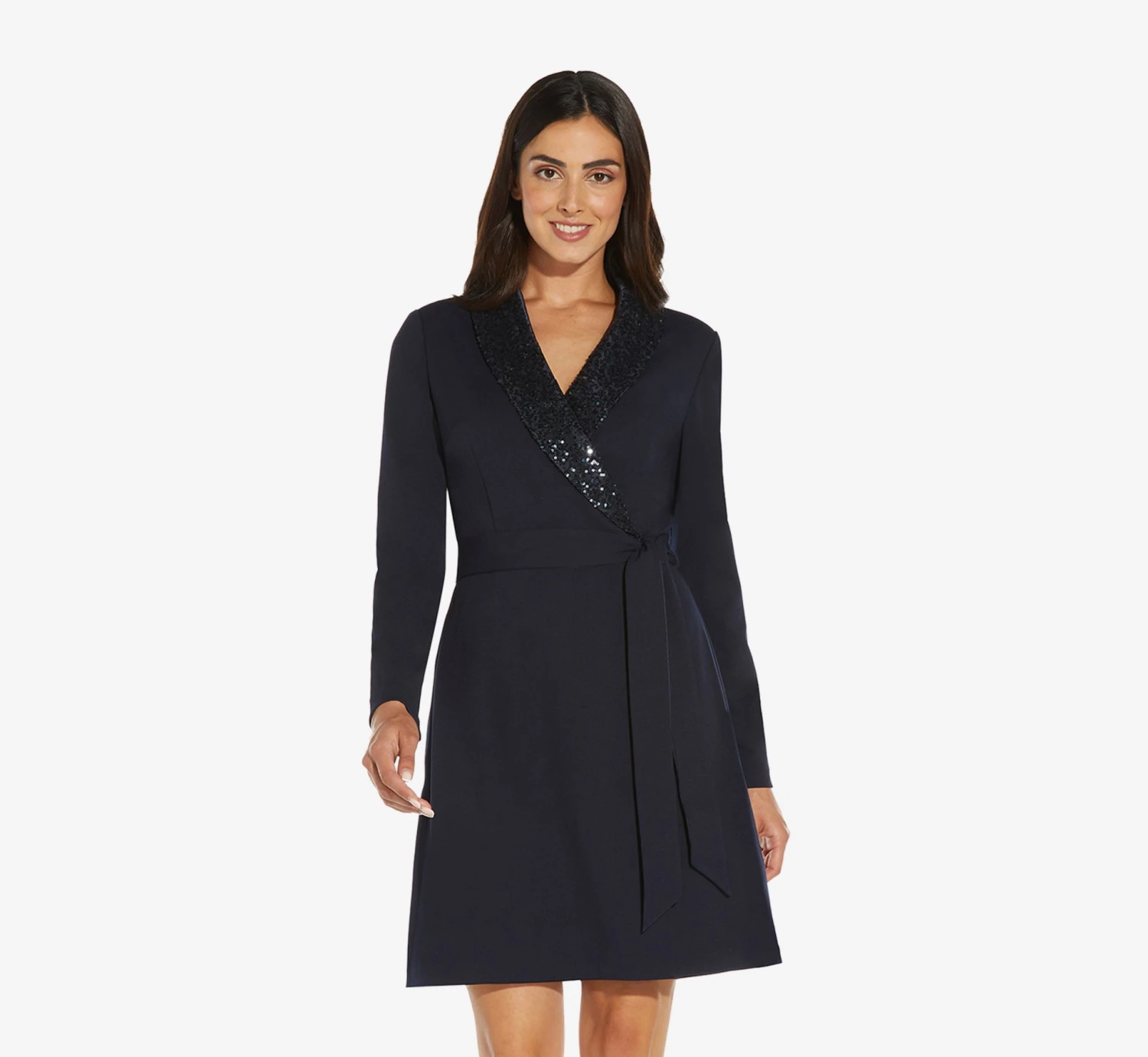 Adrianna Papell Sequin Collar Tuxedo Dress In Midnight 1 Adrianna Papell Sequin Collar Tuxedo Dress In Midnight