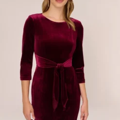 Adrianna Papell Velvet Tie Front Midi Dress With Three Quarter Sleeves In Burgundy 9 Adrianna Papell Velvet Tie Front Midi Dress With Three Quarter Sleeves In Burgundy -Glam Mirth Sales AP1D104591 AC506 Regular Detail 18c8b7ed ce6b 4bd8 8d2a 64298a9a4bfc