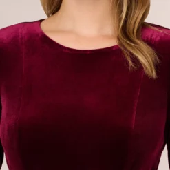 Adrianna Papell Velvet Tie Front Midi Dress With Three Quarter Sleeves In Burgundy 12 Adrianna Papell Velvet Tie Front Midi Dress With Three Quarter Sleeves In Burgundy -Glam Mirth Sales AP1D104591 AC506 Regular Lifestyle