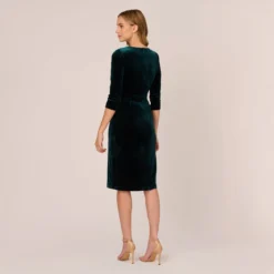 Adrianna Papell Velvet Tie Front Midi Dress With Three Quarter Sleeves In Hunter 13 Adrianna Papell Velvet Tie Front Midi Dress With Three Quarter Sleeves In Hunter -Glam Mirth Sales AP1D104591 AE303 Regular Back