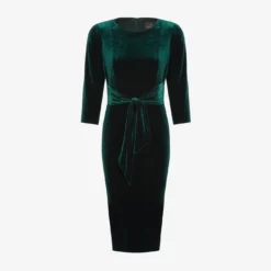 Adrianna Papell Velvet Tie Front Midi Dress With Three Quarter Sleeves In Hunter 15 Adrianna Papell Velvet Tie Front Midi Dress With Three Quarter Sleeves In Hunter -Glam Mirth Sales AP1D104591 AE303 Regular Flat