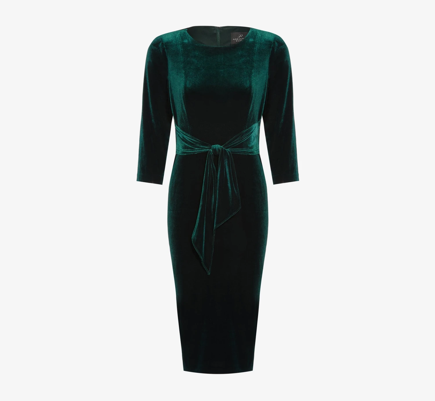 Adrianna Papell Velvet Tie Front Midi Dress With Three Quarter Sleeves In Hunter 8 Adrianna Papell Velvet Tie Front Midi Dress With Three Quarter Sleeves In Hunter - Image 8