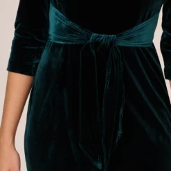 Adrianna Papell Velvet Tie Front Midi Dress With Three Quarter Sleeves In Hunter 11 Adrianna Papell Velvet Tie Front Midi Dress With Three Quarter Sleeves In Hunter -Glam Mirth Sales AP1D104591 AE303 Regular Lifestyle