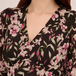 Adrianna Papell Floral-Print Fit-And-Flare Chiffon Short Dress In Black Multi -Glam Mirth Sales AP1D104622 AA963 Regular Detail