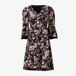 Adrianna Papell Floral-Print Fit-And-Flare Chiffon Short Dress In Black Multi -Glam Mirth Sales AP1D104622 AA963 Regular Flat
