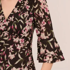 Adrianna Papell Floral-Print Fit-And-Flare Chiffon Short Dress In Black Multi -Glam Mirth Sales AP1D104622 AA963 Regular Lifestyle