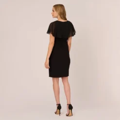 Adrianna Papell Jersey And Chiffon Midi Length Ruffled Sheath Dress In Black -Glam Mirth Sales AP1D104623 AA002 Regular Back 78513f4c 0e31 4aac a1db fd834958fe5e