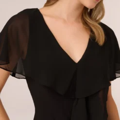 Adrianna Papell Jersey And Chiffon Midi Length Ruffled Sheath Dress In Black -Glam Mirth Sales AP1D104623 AA002 Regular Detail 74793083 56b2 40df ac54 67c99e4b5c1f