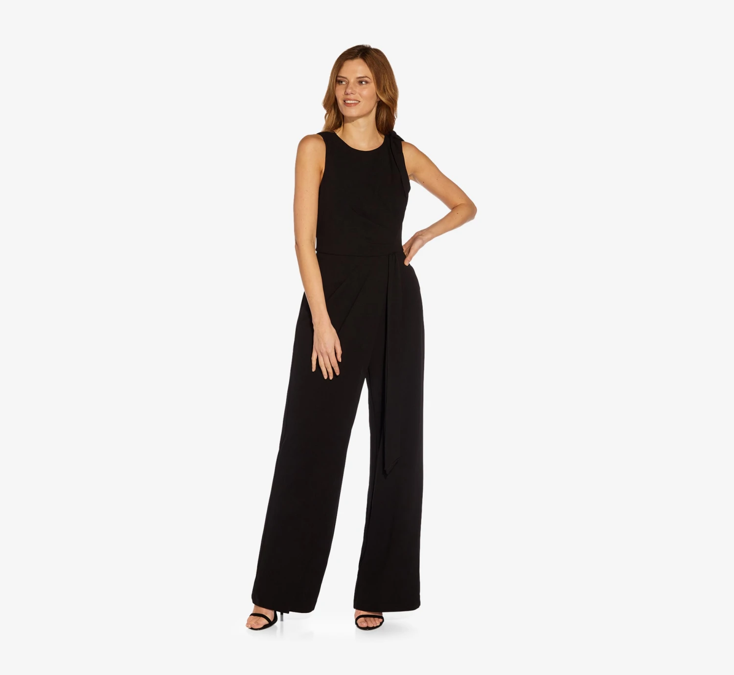 Adrianna Papell Wide-Leg Crepe Jumpsuit With Self-Bows In Black 3 Adrianna Papell Wide-Leg Crepe Jumpsuit With Self-Bows In Black - Image 3