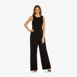 Adrianna Papell Wide-Leg Crepe Jumpsuit With Self-Bows In Black