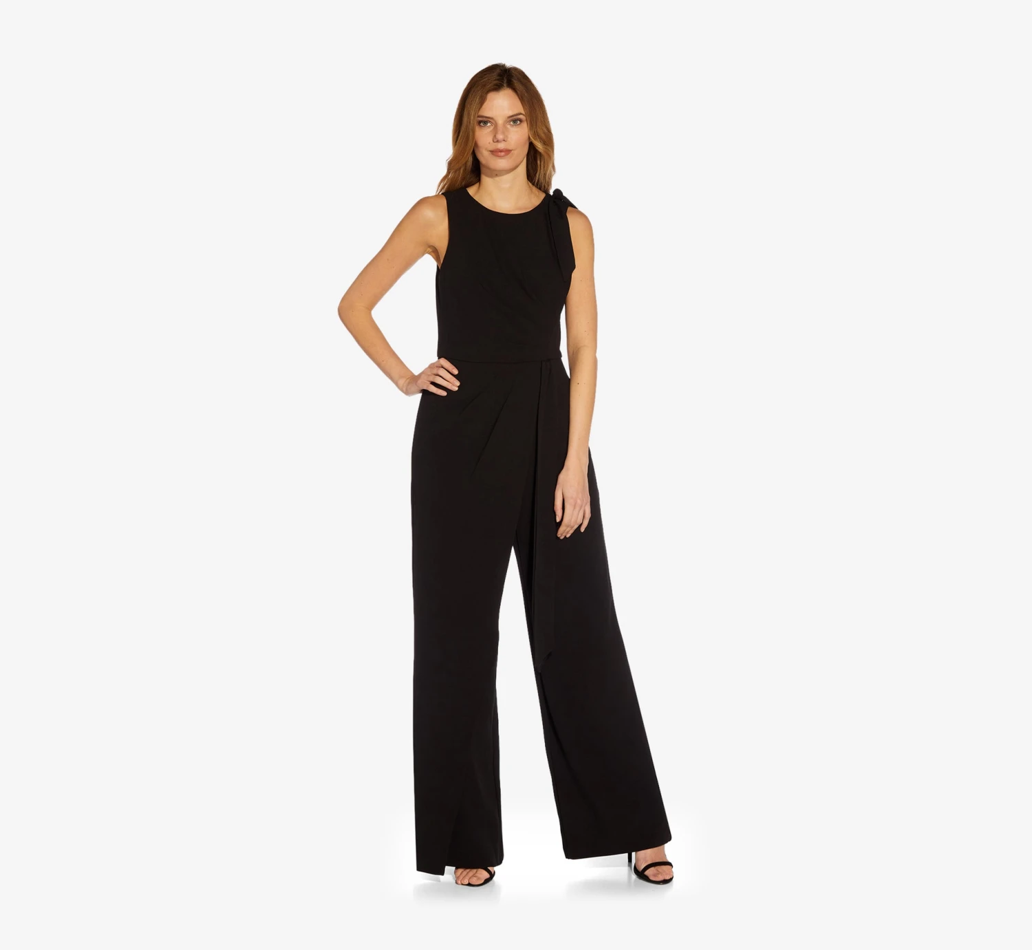Adrianna Papell Wide-Leg Crepe Jumpsuit With Self-Bows In Black 1 Adrianna Papell Wide-Leg Crepe Jumpsuit With Self-Bows In Black