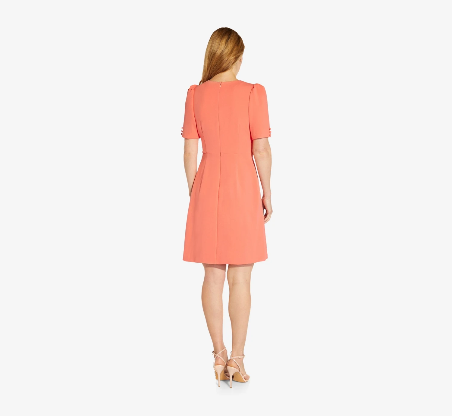 Adrianna Papell Crepe Tie-Front A-Line Short Wrap Dress In Peach Blossom 4 Adrianna Papell Crepe Tie-Front A-Line Short Wrap Dress In Peach Blossom - Image 4