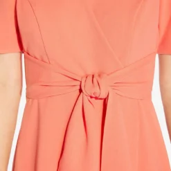 Adrianna Papell Crepe Tie-Front A-Line Short Wrap Dress In Peach Blossom 8 Adrianna Papell Crepe Tie-Front A-Line Short Wrap Dress In Peach Blossom -Glam Mirth Sales AP1D104632 AC956 Regular Detail