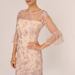 Adrianna Papell Floral Embroidered Sheath Dress With Scalloped Detail In Champagne Multi 9 Adrianna Papell Floral Embroidered Sheath Dress With Scalloped Detail In Champagne Multi -Glam Mirth Sales AP1D104637 AK920 Regular Detail