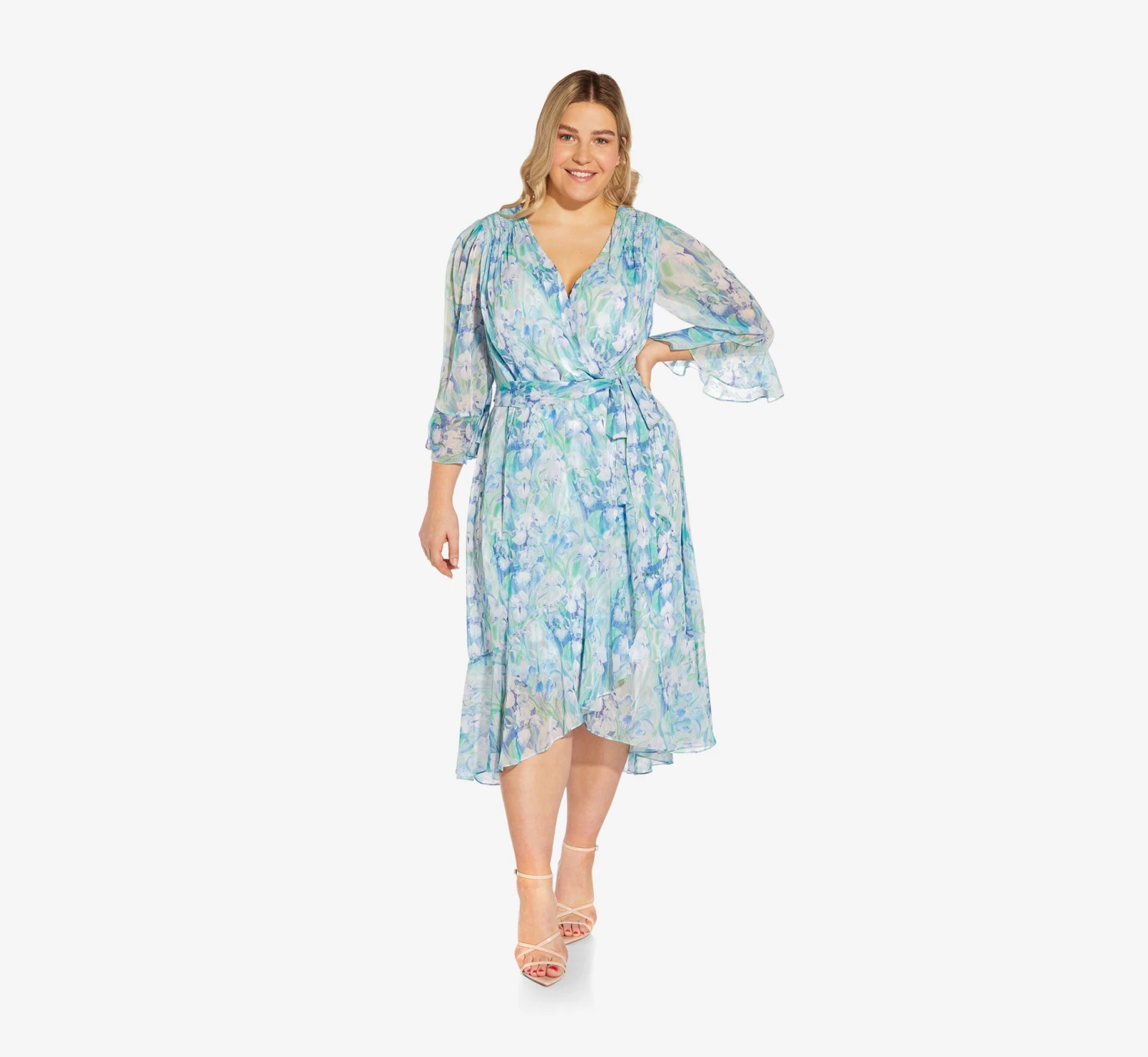 Adrianna Papell Plus Size Floral-Printed Chiffon Short Dress In Blue Multi 3 Adrianna Papell Plus Size Floral-Printed Chiffon Short Dress In Blue Multi - Image 3