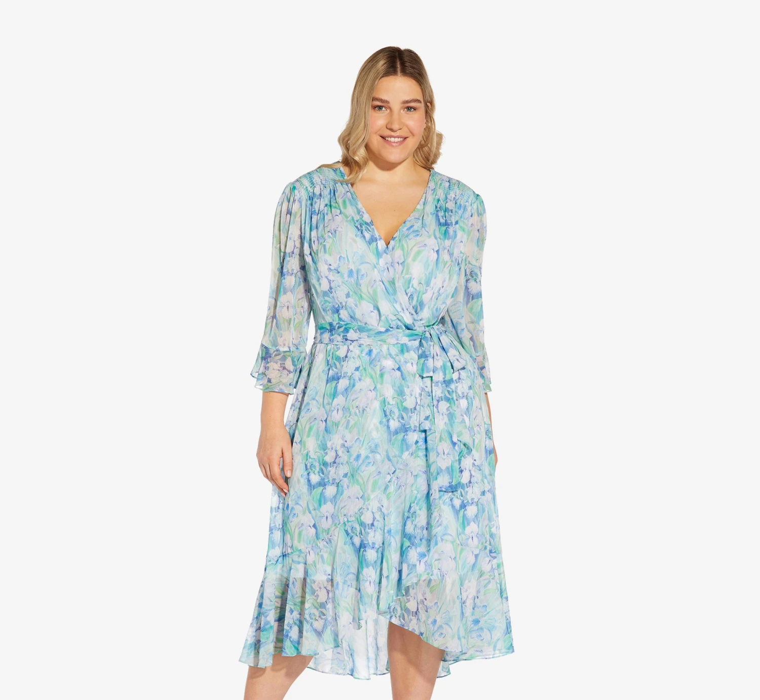Adrianna Papell Plus Size Floral-Printed Chiffon Short Dress In Blue Multi 1 Adrianna Papell Plus Size Floral-Printed Chiffon Short Dress In Blue Multi