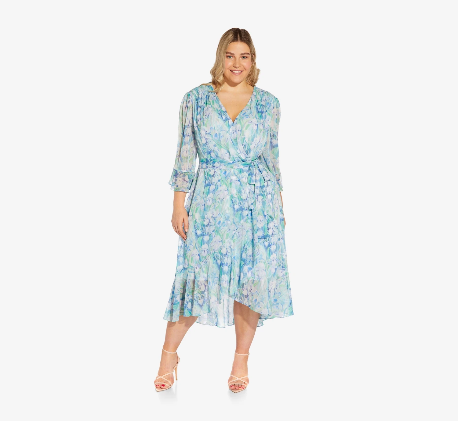 Adrianna Papell Plus Size Floral-Printed Chiffon Short Dress In Blue Multi 4 Adrianna Papell Plus Size Floral-Printed Chiffon Short Dress In Blue Multi - Image 4