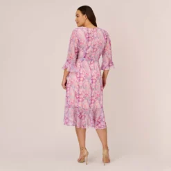 Adrianna Papell Plus Size Floral-Printed Chiffon Short Dress In Pink Multi 9 Adrianna Papell Plus Size Floral-Printed Chiffon Short Dress In Pink Multi -Glam Mirth Sales AP1D104650 AE970 Plus Back