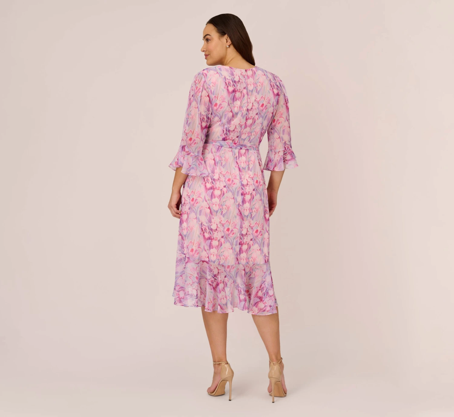 Adrianna Papell Plus Size Floral-Printed Chiffon Short Dress In Pink Multi 4 Adrianna Papell Plus Size Floral-Printed Chiffon Short Dress In Pink Multi - Image 4