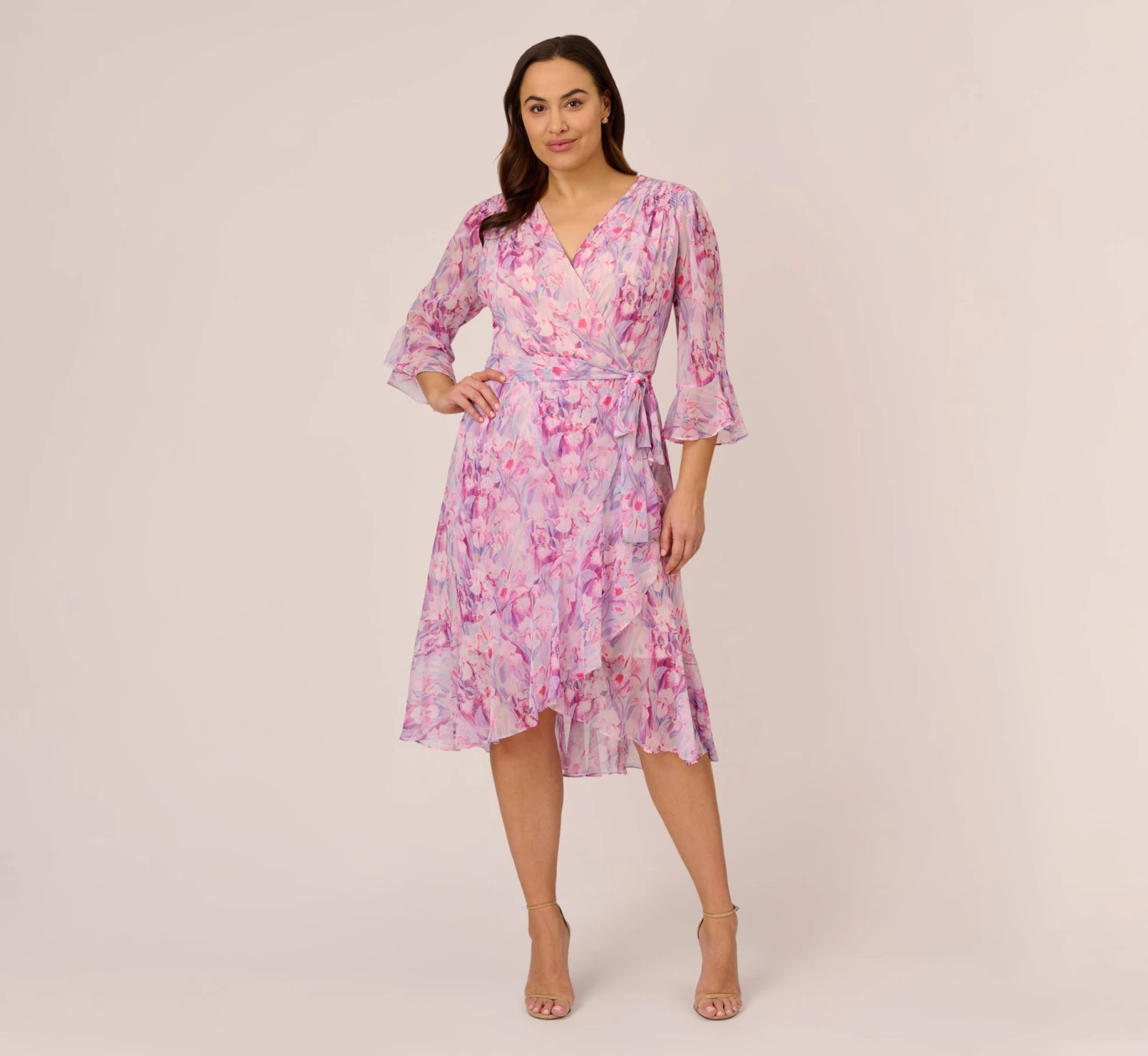 Adrianna Papell Plus Size Floral-Printed Chiffon Short Dress In Pink Multi 1 Adrianna Papell Plus Size Floral-Printed Chiffon Short Dress In Pink Multi