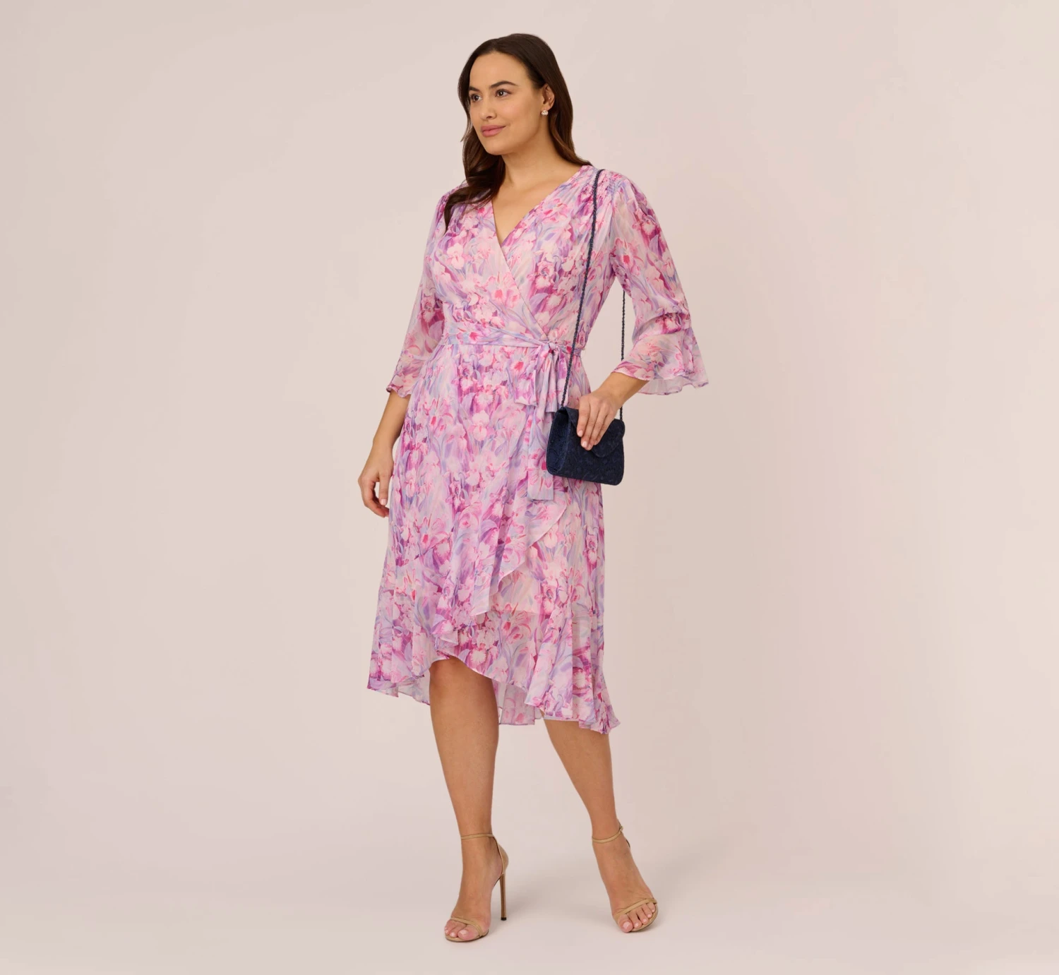 Adrianna Papell Plus Size Floral-Printed Chiffon Short Dress In Pink Multi 2 Adrianna Papell Plus Size Floral-Printed Chiffon Short Dress In Pink Multi - Image 2