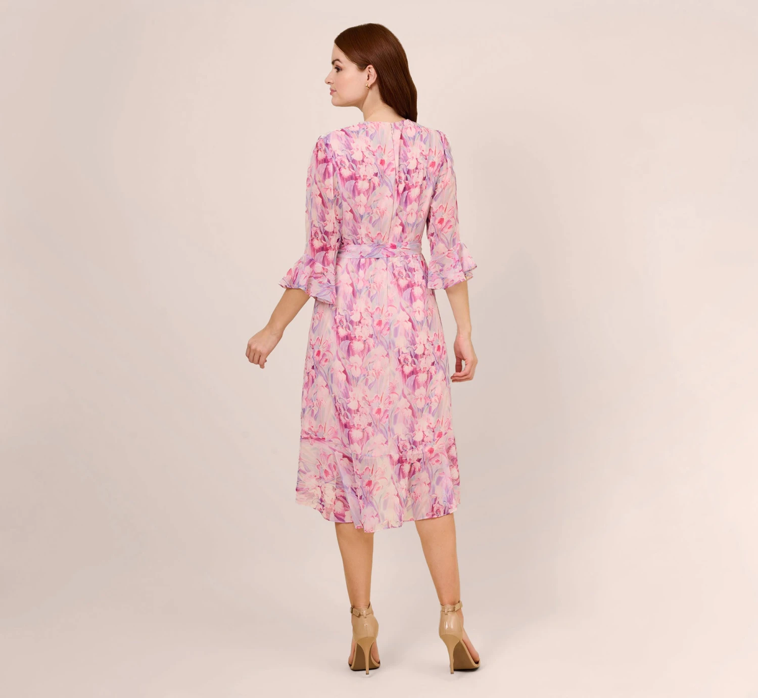 Adrianna Papell Floral-Printed Chiffon Short Dress In Pink Multi 4 Adrianna Papell Floral-Printed Chiffon Short Dress In Pink Multi - Image 4