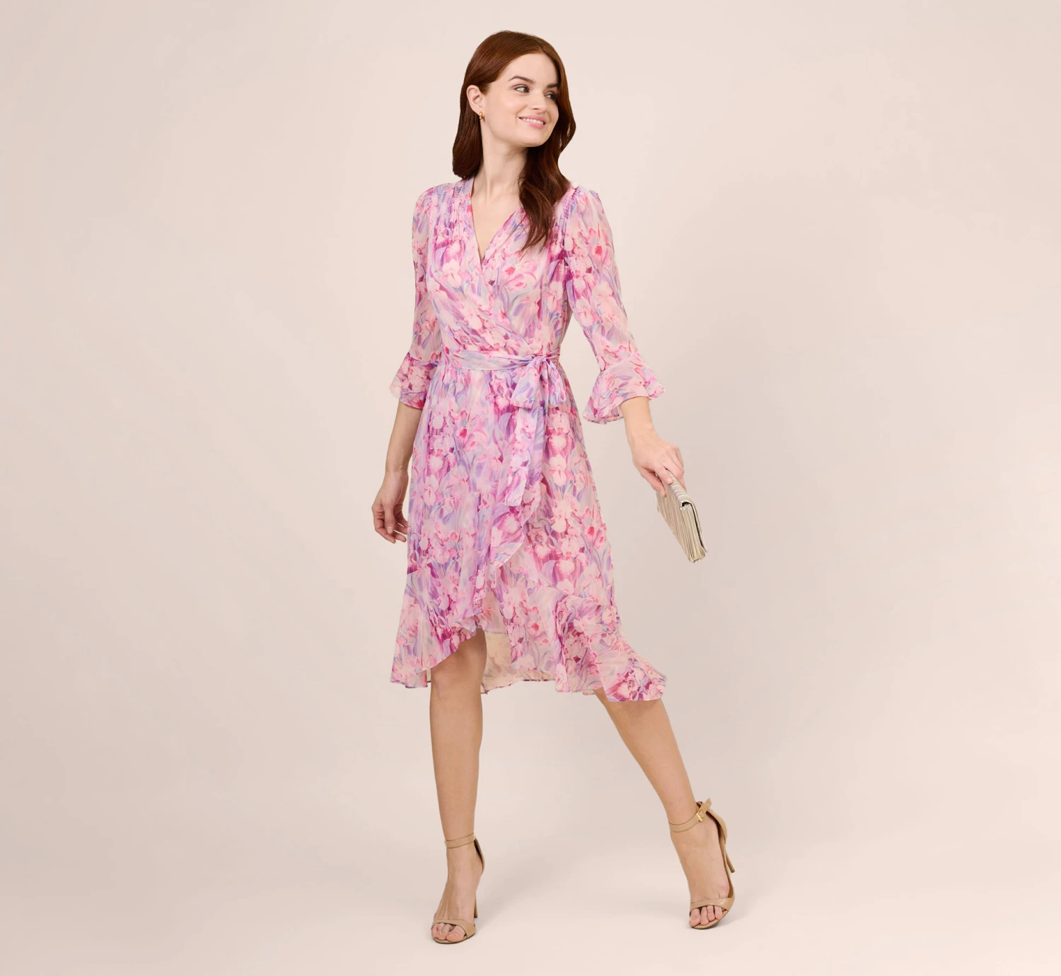 Adrianna Papell Floral-Printed Chiffon Short Dress In Pink Multi 2 Adrianna Papell Floral-Printed Chiffon Short Dress In Pink Multi - Image 2