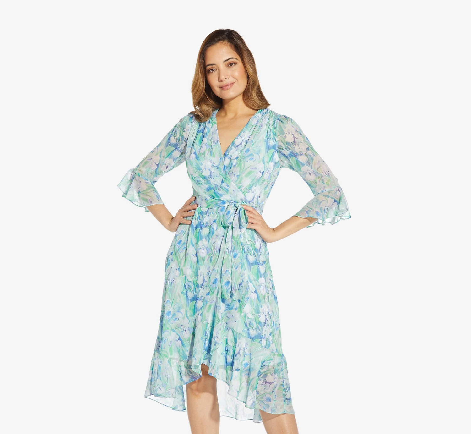 Adrianna Papell Floral-Printed Chiffon Short Dress In Blue Multi 1 Adrianna Papell Floral-Printed Chiffon Short Dress In Blue Multi