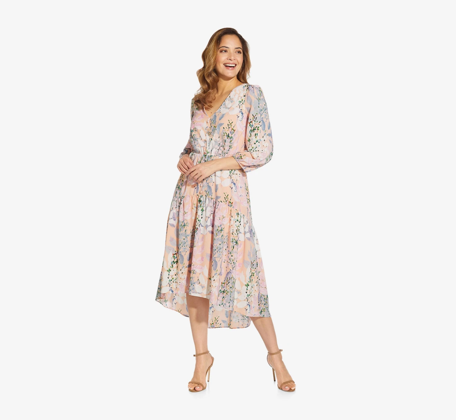 Adrianna Papell Floral-Print Chiffon Short Dress In Blush Multi 4 Adrianna Papell Floral-Print Chiffon Short Dress In Blush Multi - Image 4